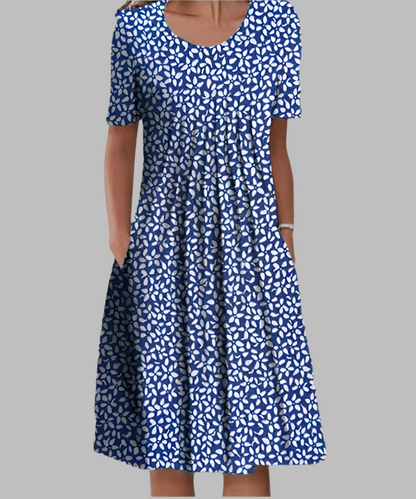 Vestido largo estampado con escote en V y corte fluido – JULIANA