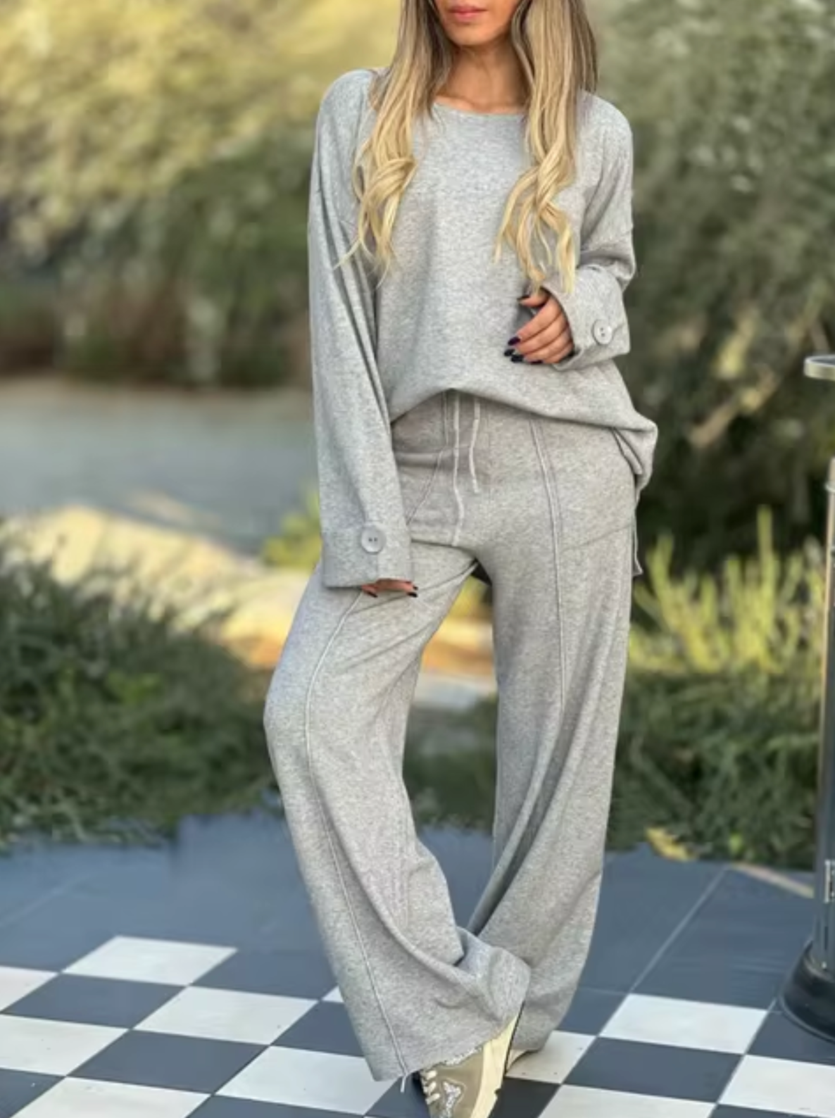 CAMILLE - Conjunto de manga larga y pantalón amplio para mujer