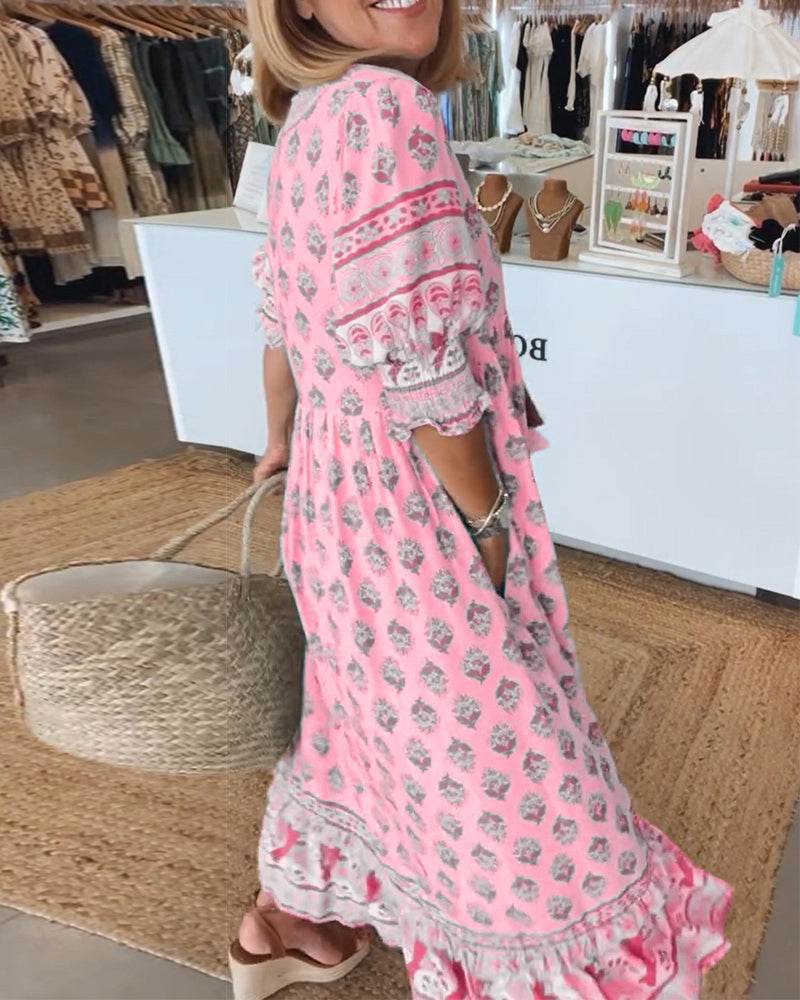 Vestido bohemio largo de capas con escote en V – CÉLESTE