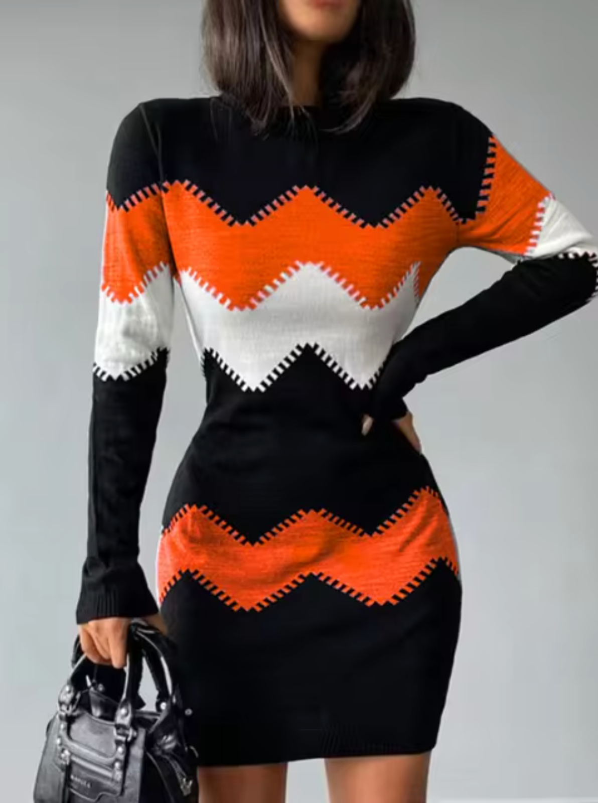 AMARA - Minivestido de punto con mangas largas para mujer