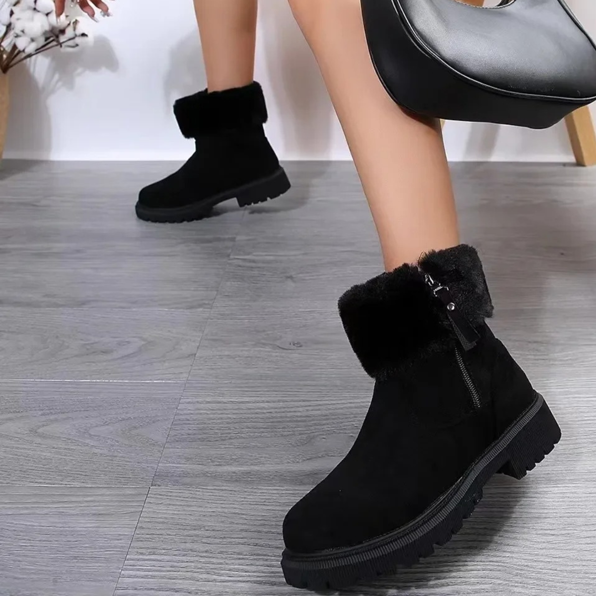LINA - Botas de invierno forradas a prueba de viento con puntera redonda