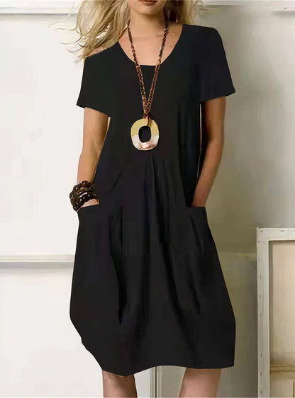 Vestido casual de manga corta con corte recto y estilo relajado – KASELYN