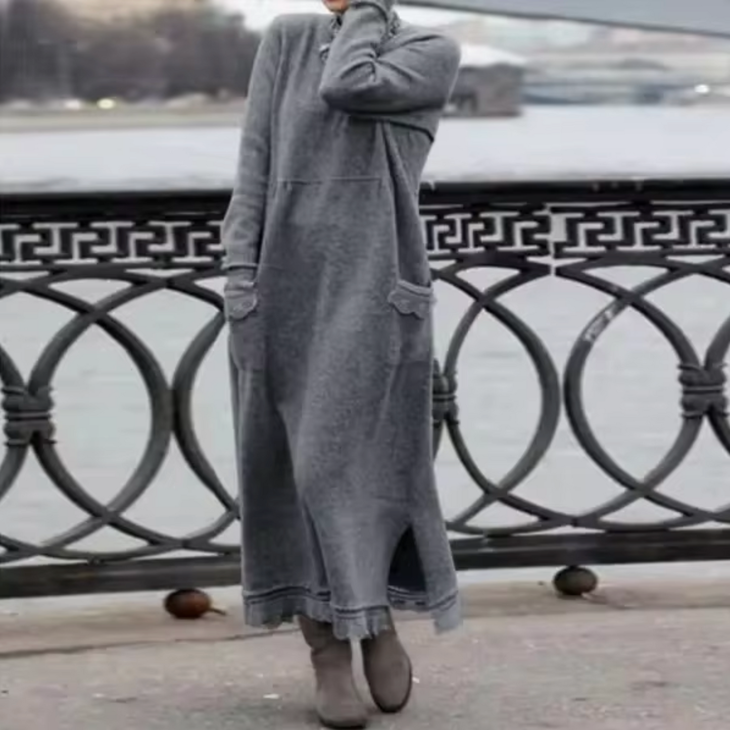 ELARA - Vestido sudadera holgado de terciopelo para mujer