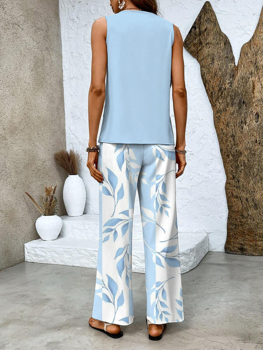 Conjunto elegante de dos piezas con blazer corto y pantalón de pierna ancha – VIRELLA