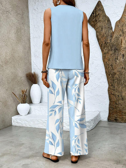 Conjunto elegante de dos piezas con blazer corto y pantalón de pierna ancha – VIRELLA