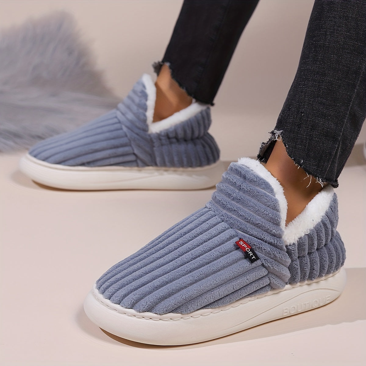 KIANNE – Zapatillas de invierno cálidas y acogedoras de felpa para mujer
