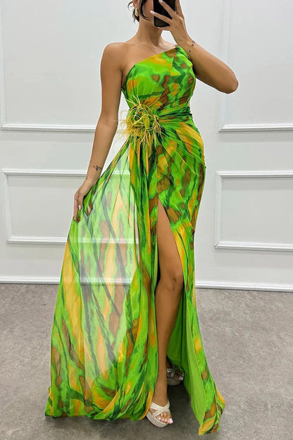 Vestido largo asimétrico con abertura alta – Veralis