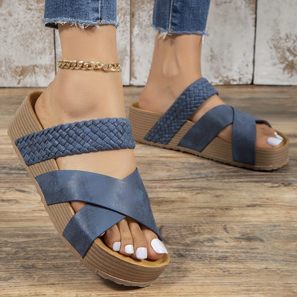 Sandalias cómodas y ligeras con elegante diseño de cuña de corcho para mujer – LIA SEREPHINA