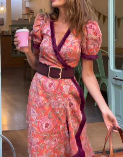 Vestido Wikkel con Mangas Abullonadas y Doce Ondas para Mujeres Elegantes - ENDELLION