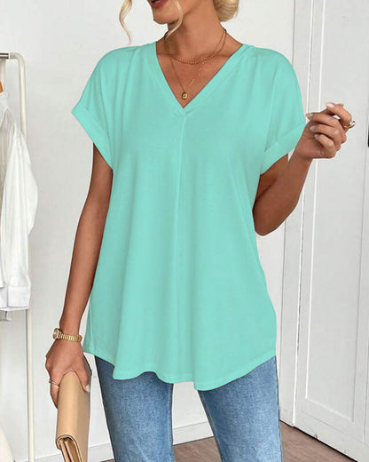 Top de Dama con Escote en V y Mangas Dobles para un Estilo Casual – MALVINA
