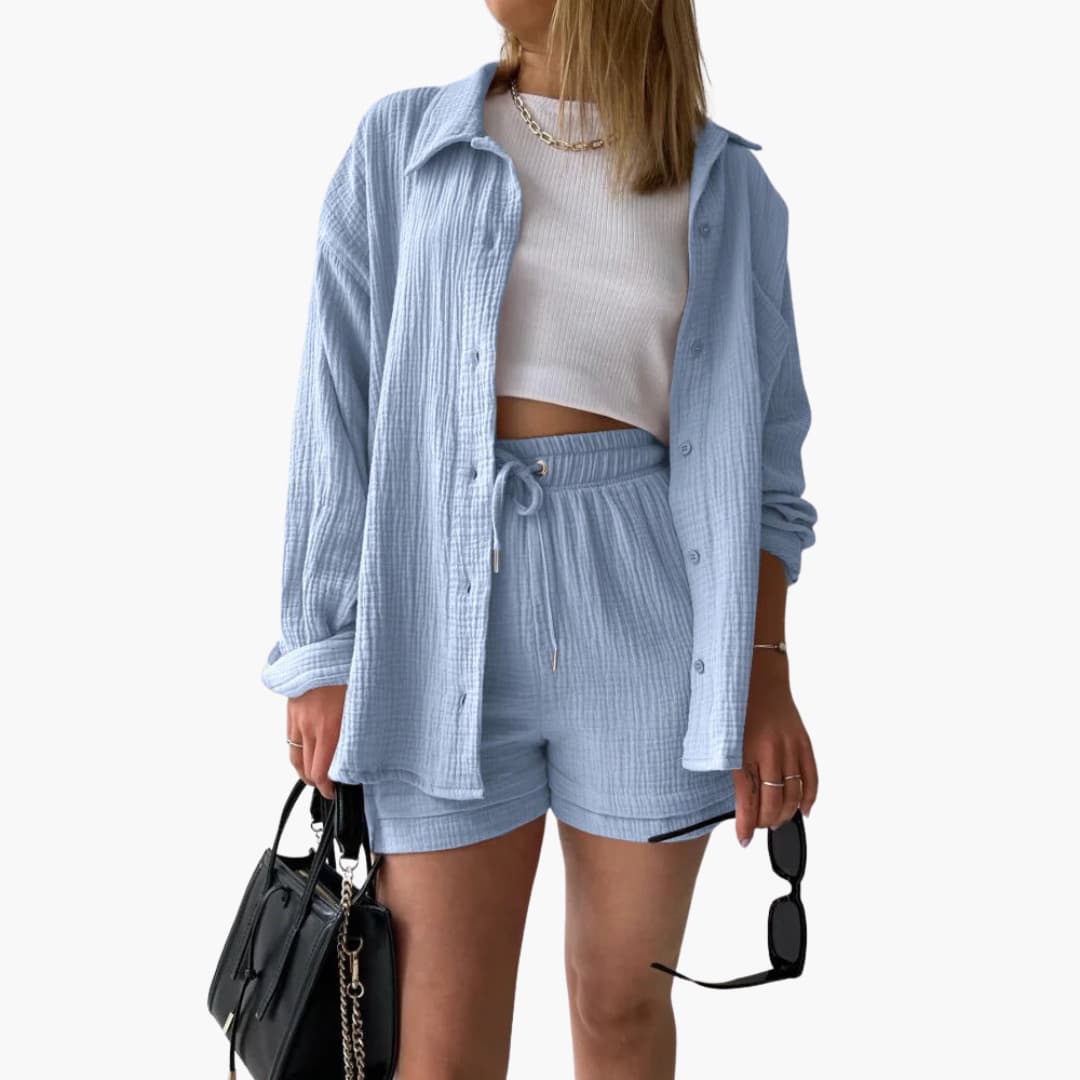 Conjunto de verano con blusa y short de talle alto – HELIA