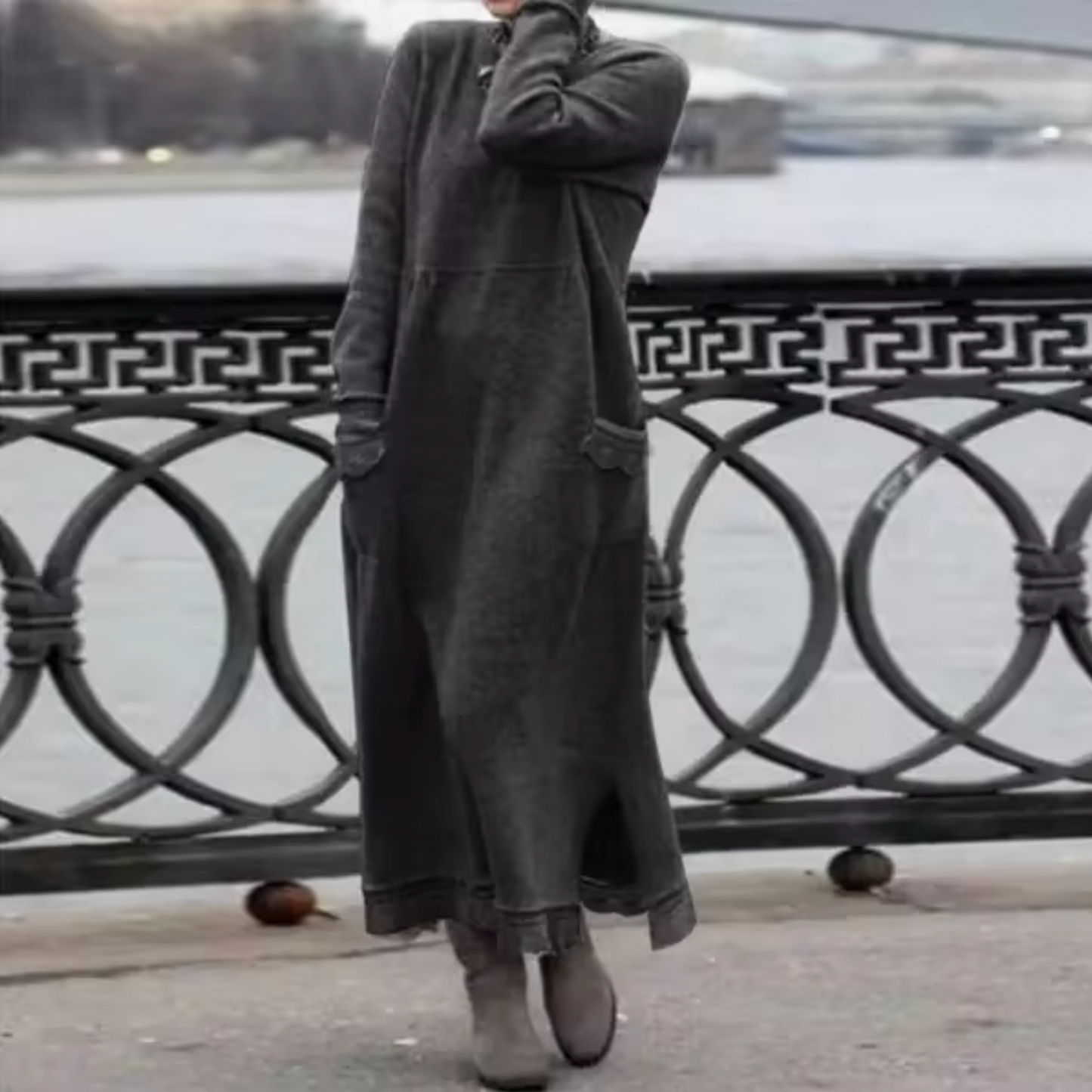 ELARA - Vestido sudadera holgado de terciopelo para mujer
