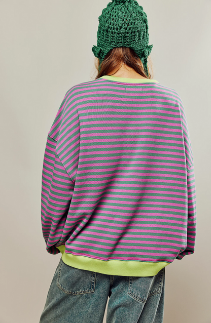 MANDIE - Suéter oversize de rayas vibrantes con acentos para mujeres