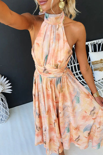 Vestido Halter Sin Mangas Con Efecto Plisado Para Mujeres Elegantes – CAECILIA