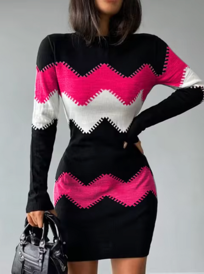 AMARA - Minivestido de punto con mangas largas para mujer