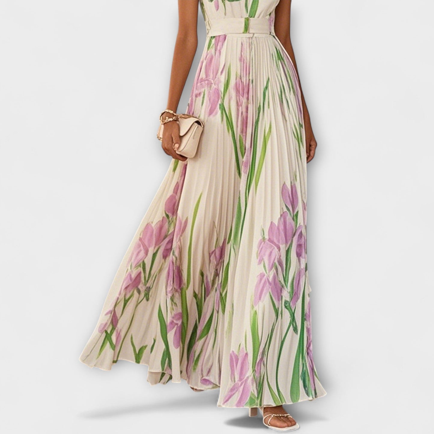 Flora – Vestido maxi sin mangas con estampado floral romántico para mujer