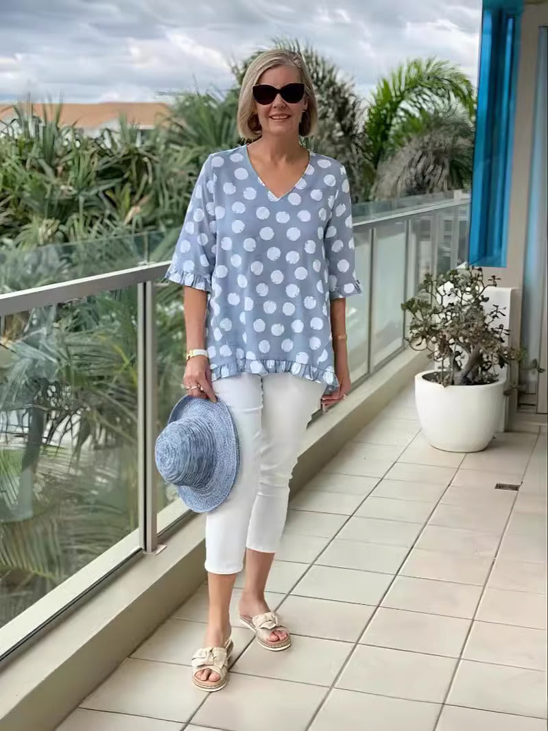 Blusa con puntos escote en V para mujer – LIVIA