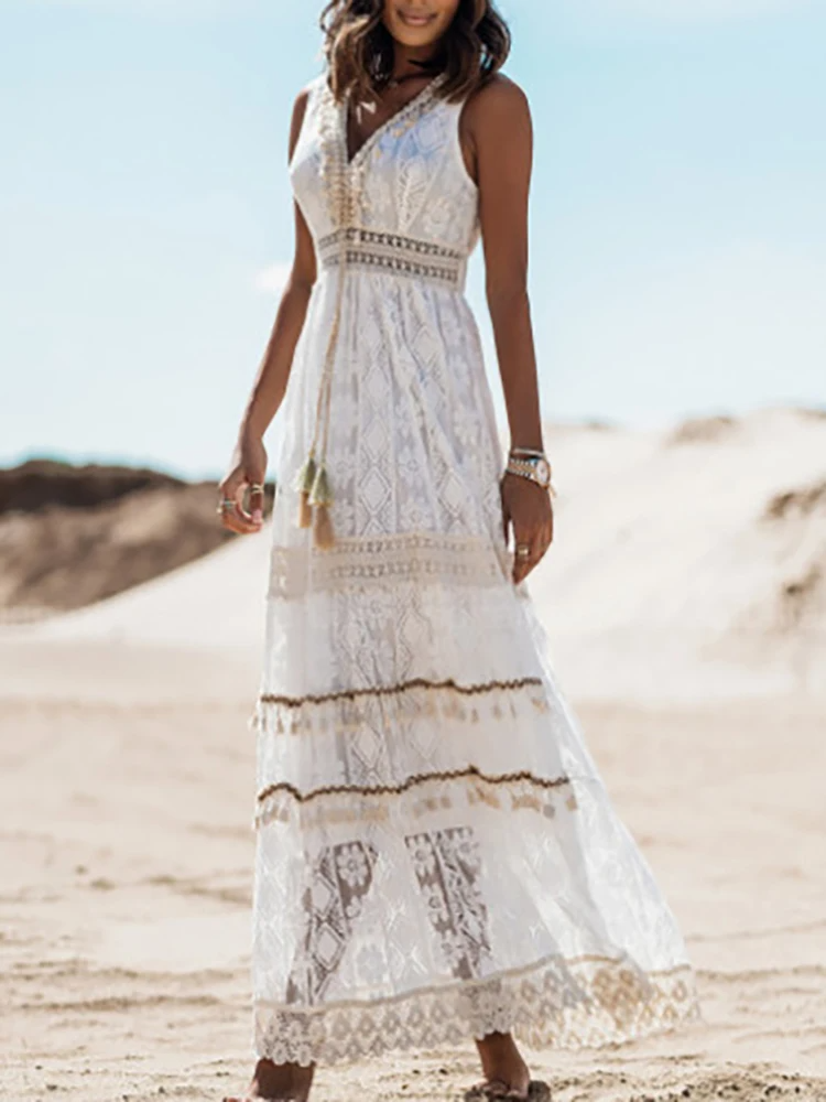 Vestido largo bohemio sin mangas para mujer, ideal para verano – ELIARA