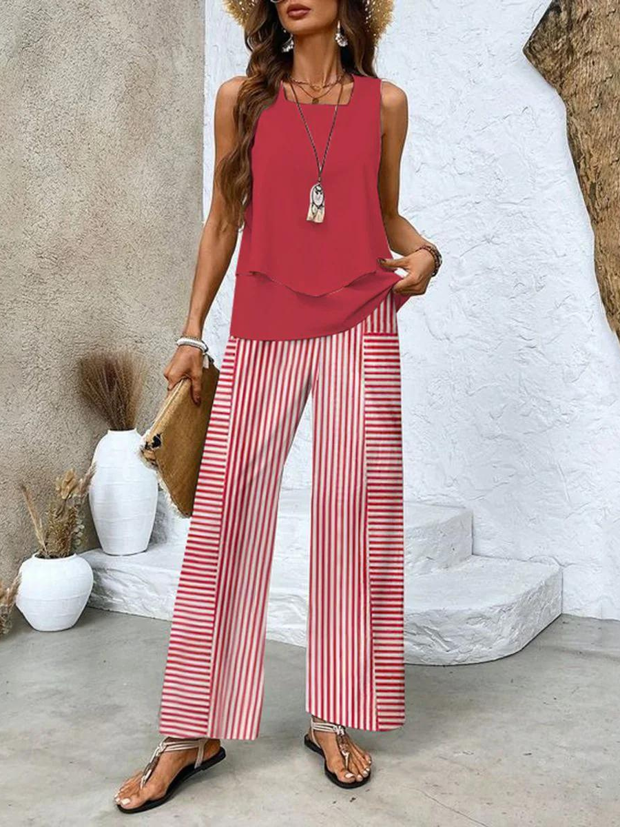 Conjunto elegante de dos piezas con blazer corto y pantalón de pierna ancha – VIRELLA