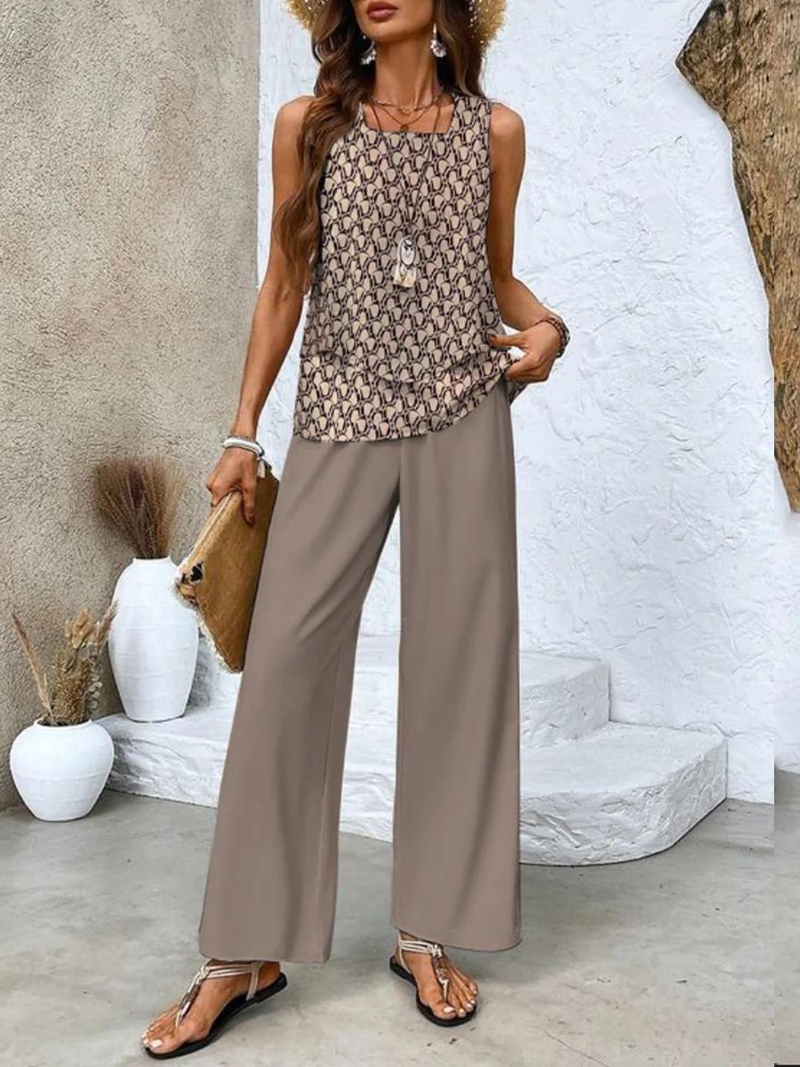 Conjunto elegante de dos piezas con blazer corto y pantalón de pierna ancha – VIRELLA