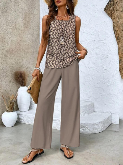 Conjunto elegante de dos piezas con blazer corto y pantalón de pierna ancha – VIRELLA