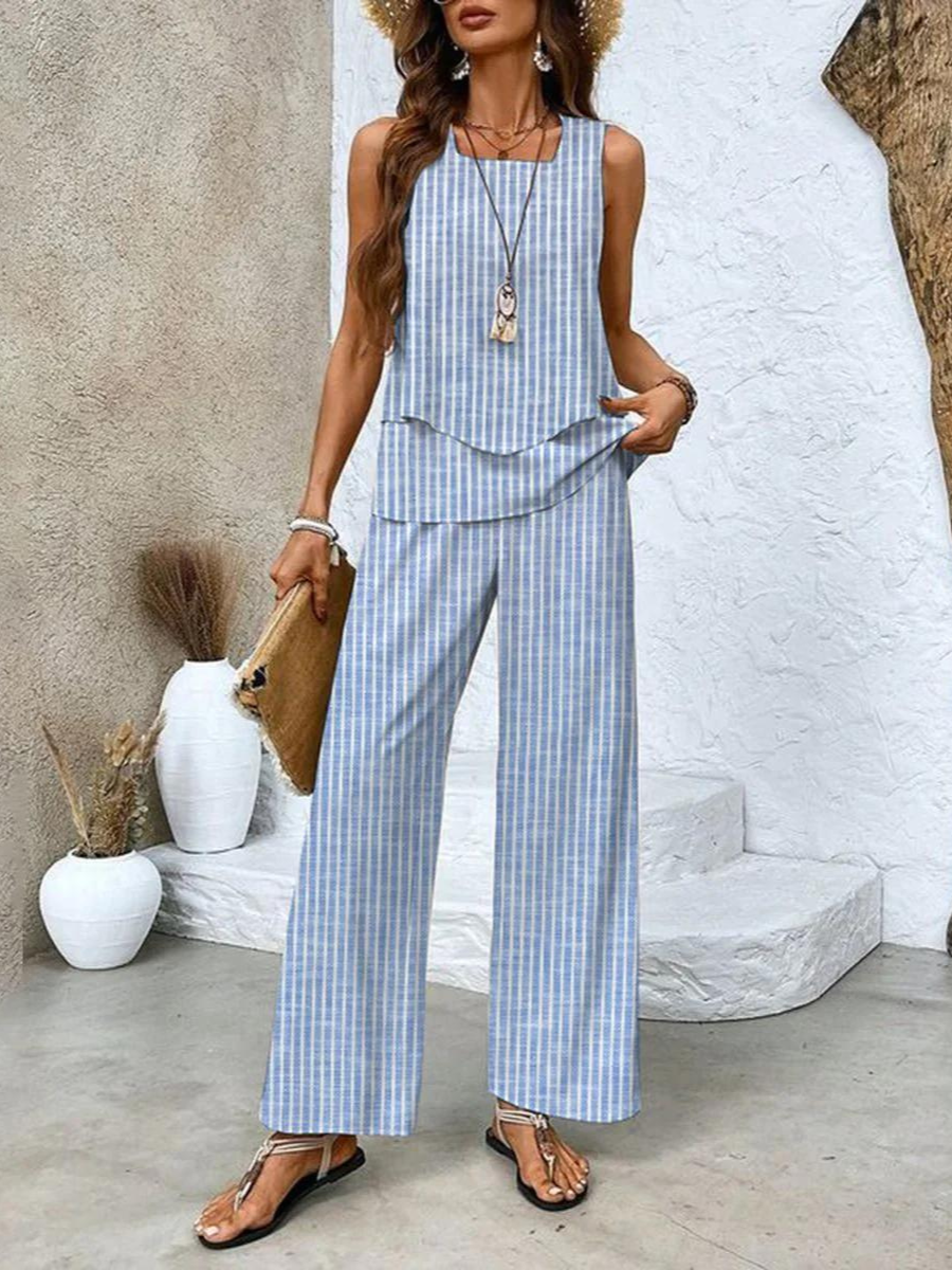 Conjunto elegante de dos piezas con blazer corto y pantalón de pierna ancha – VIRELLA