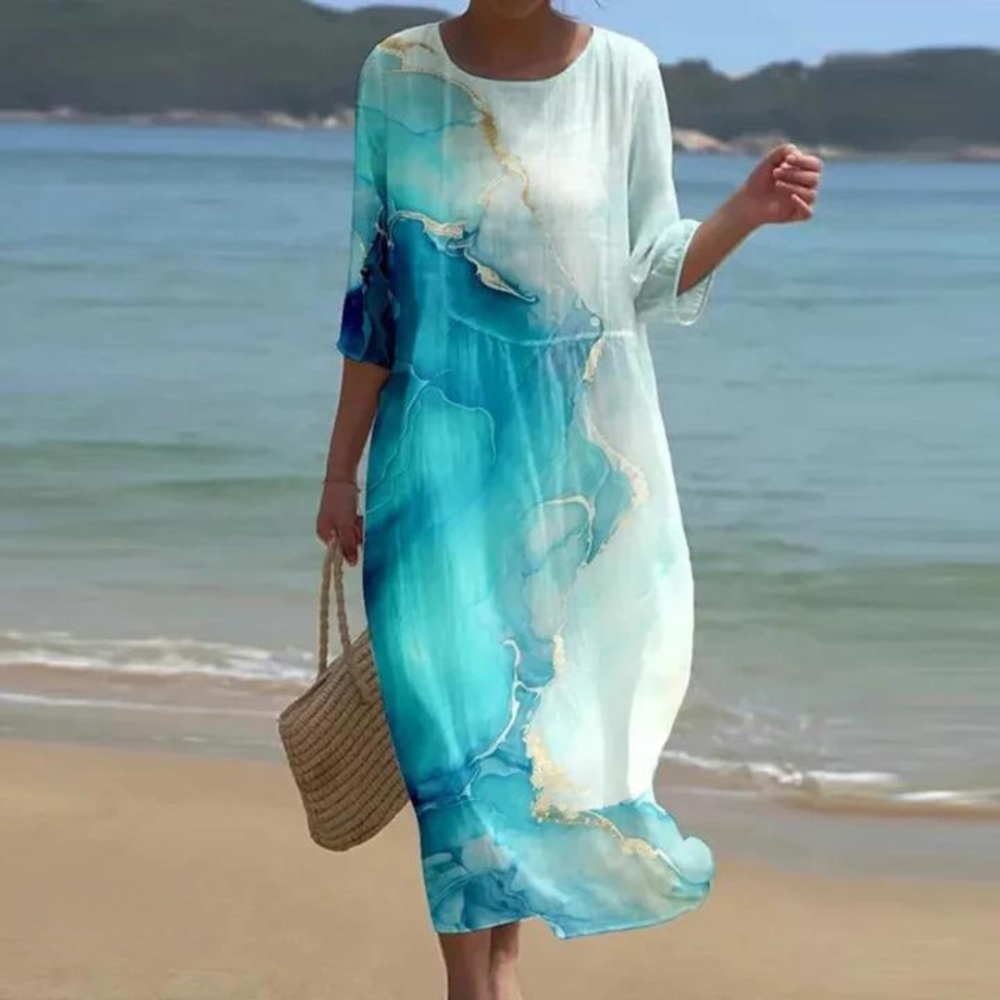 Vestido veraniego holgado con cuello redondo y corte fluido – PORELIA