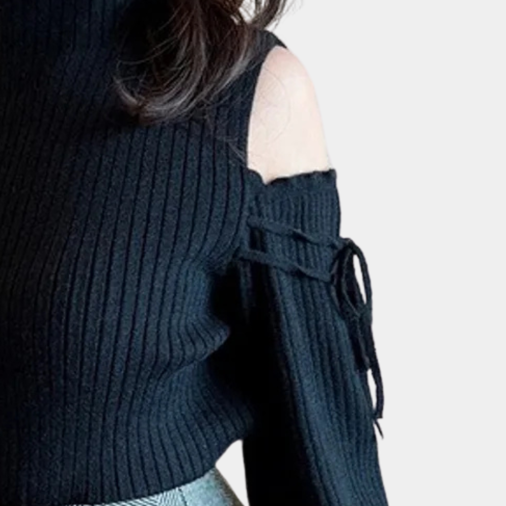 Jersey de punto canalé con diseño de hombros descubiertos – ZAYRA