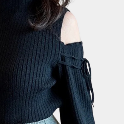 Jersey de punto canalé con diseño de hombros descubiertos – ZAYRA