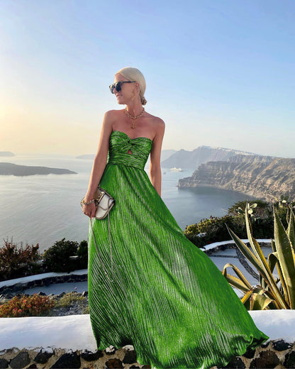 Ane - Vestido Elegante Invitada Boda Verano Largo Palabra de Honor Brillante de Fiesta Formal Para Mujer 2024 Verde