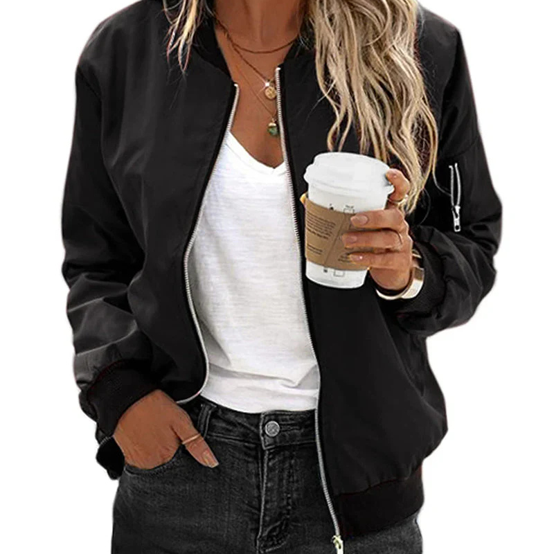 Chaqueta bomber larga de mujer con cremallera – LIRAYA