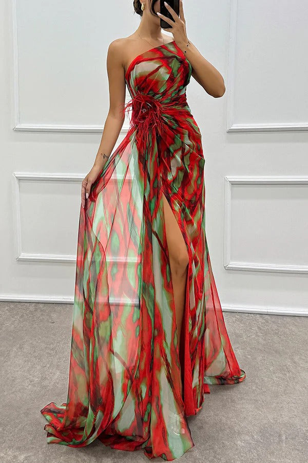 Vestido largo asimétrico con abertura alta – Veralis