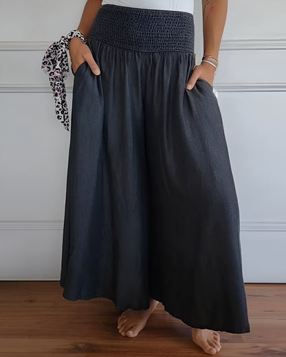 Amplia y cómoda pantalón de mujer con cintura elástica y fluidez encantadora – ELYSIA