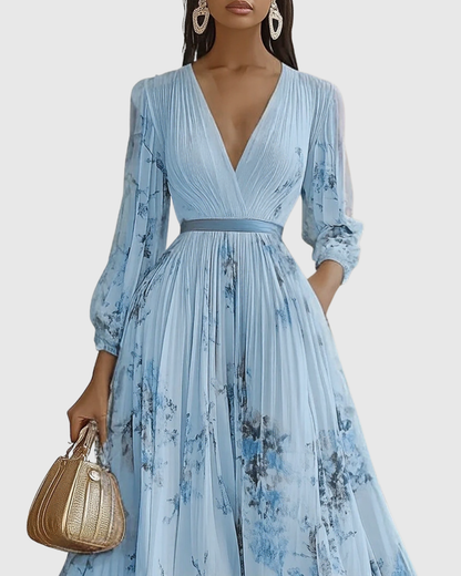 Rowella – Vestido maxi elegante plisado para mujer