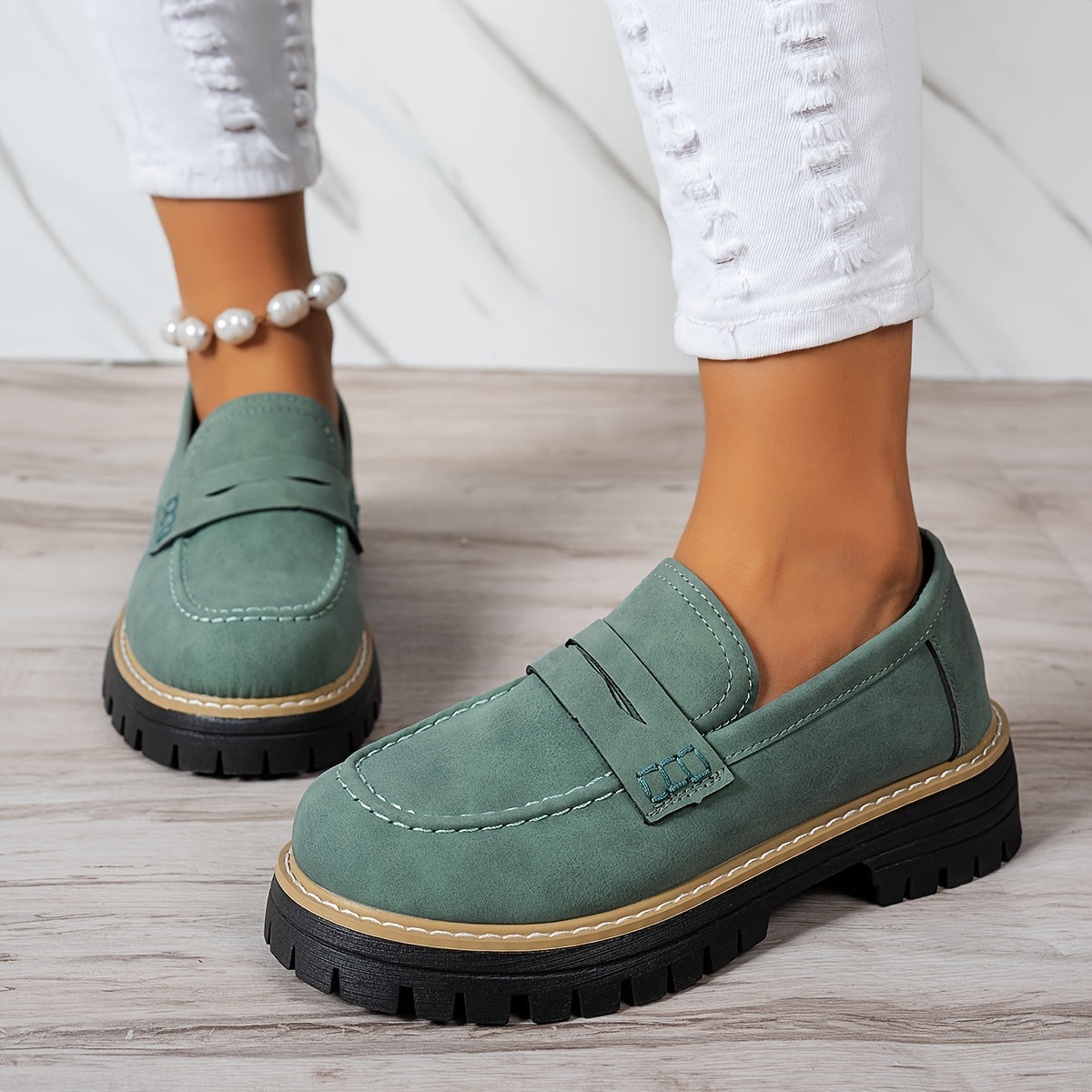Elegantes y cómodos mocasines de mujer con diseño retro y suela gruesa – VIVIANA