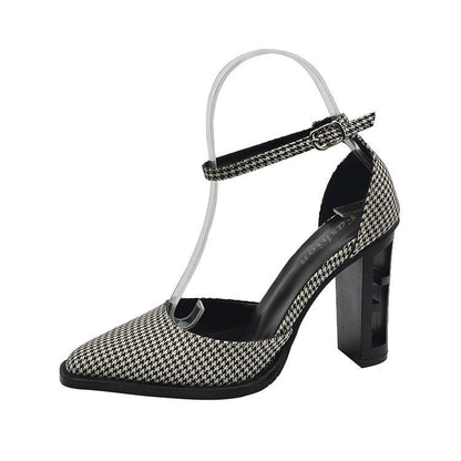 Rossana -Sandalias de Taco Grueso de Punta Cerrada Fina de Moda Retro Estilo Cuadrado Para Mujer