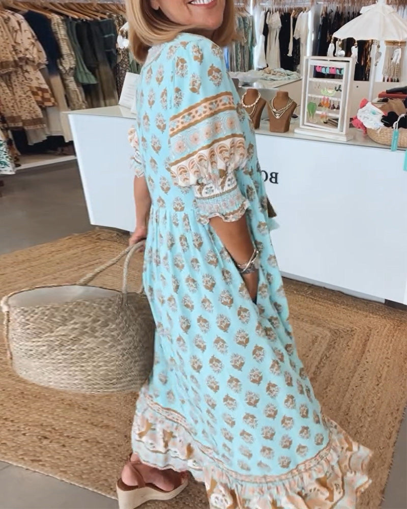 Vestido bohemio largo de capas con escote en V – CÉLESTE