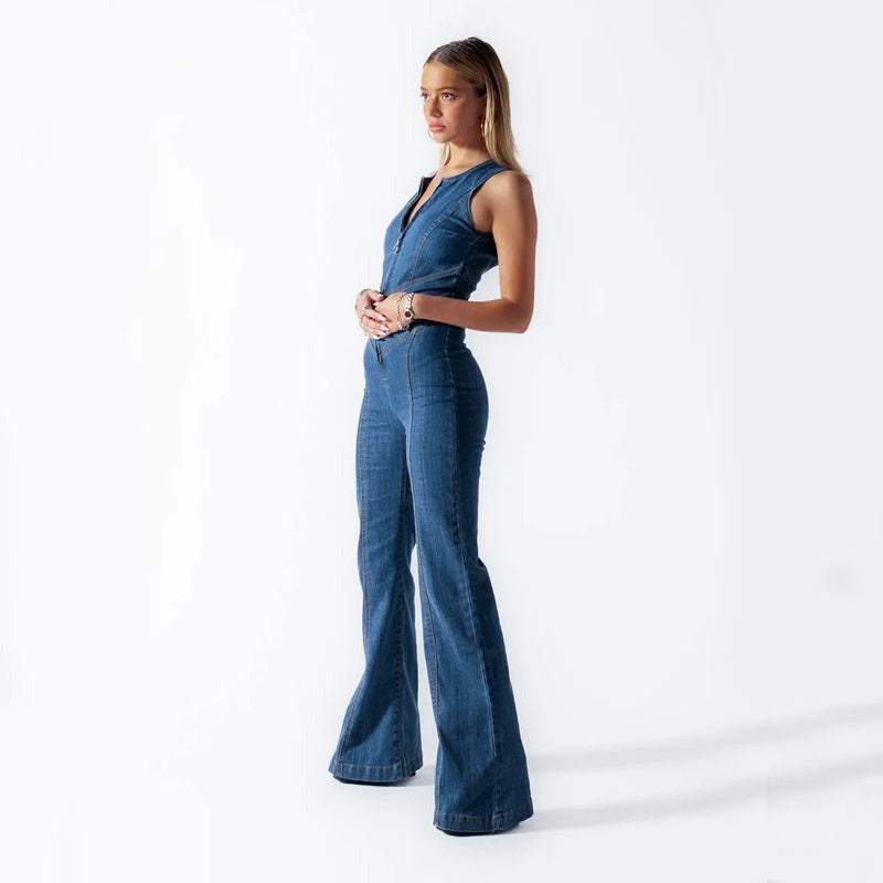 Mono sin mangas con pantalón acampanado para mujer – PLACIA
