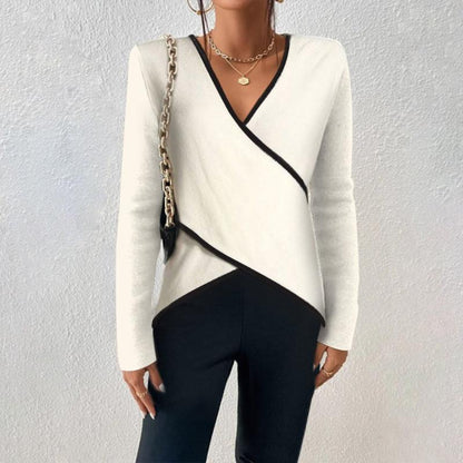 Jersey cruzado con ribetes en contraste para mujer – NOÉLIA