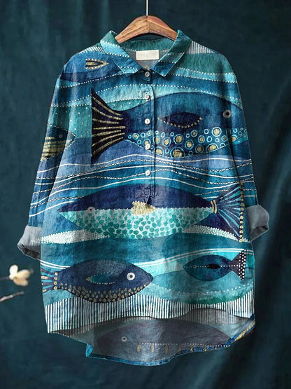 Camisa oversize de algodón con estampado artístico de perros – NOA