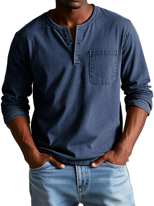 Camiseta Henley de manga larga para hombre con bolsillo en el pecho – RAVEN
