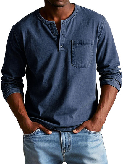 Camiseta Henley de manga larga para hombre con bolsillo en el pecho – RAVEN
