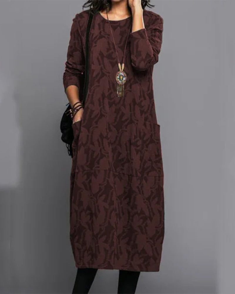 Vestido midi casual con mangas largas y corte fluido – HILENA