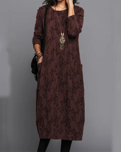Vestido midi casual con mangas largas y corte fluido – HILENA