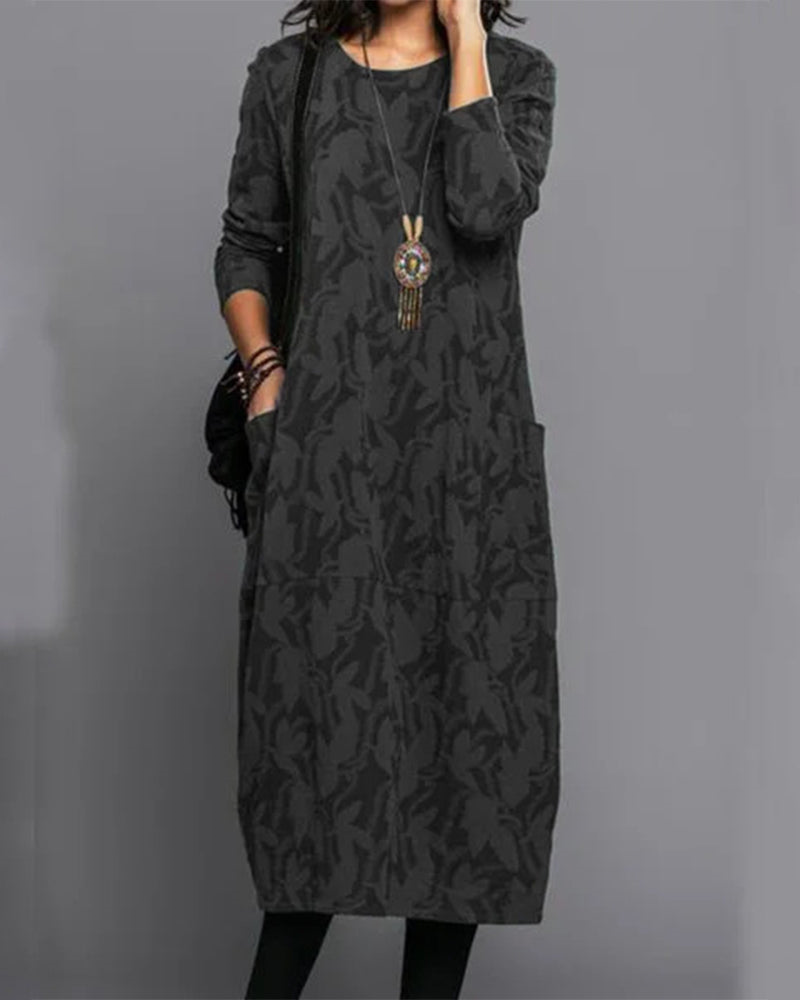 Vestido midi casual con mangas largas y corte fluido – HILENA