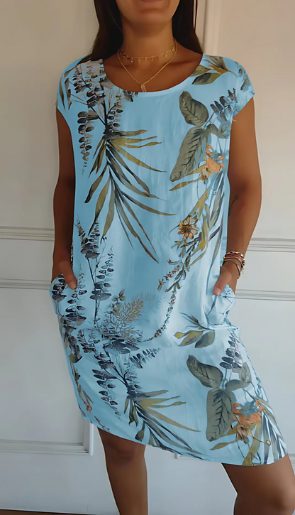 Vestido cómodo de algodón con cuello redondo y corte holgado – ELIANA
