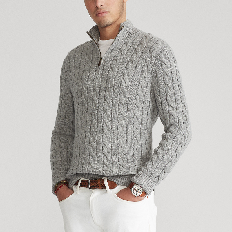 Jersey de hombre con cremallera parcial y dibujo trenzado – ENZARO