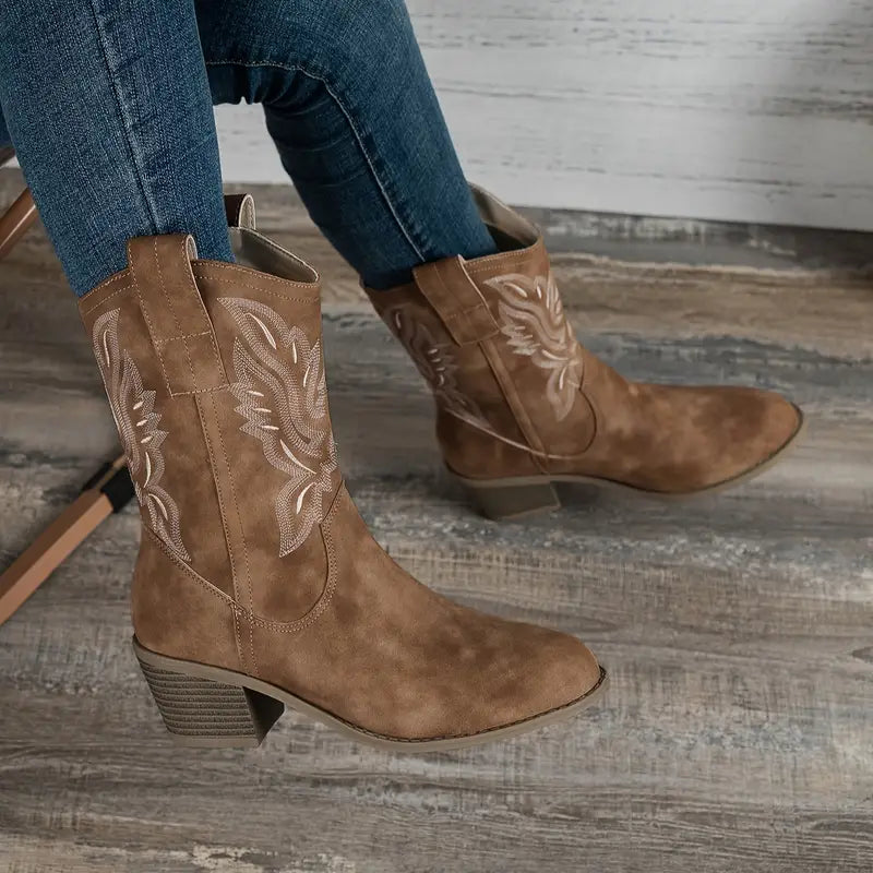 GRETA - Botines retro con tacón grueso para mujer