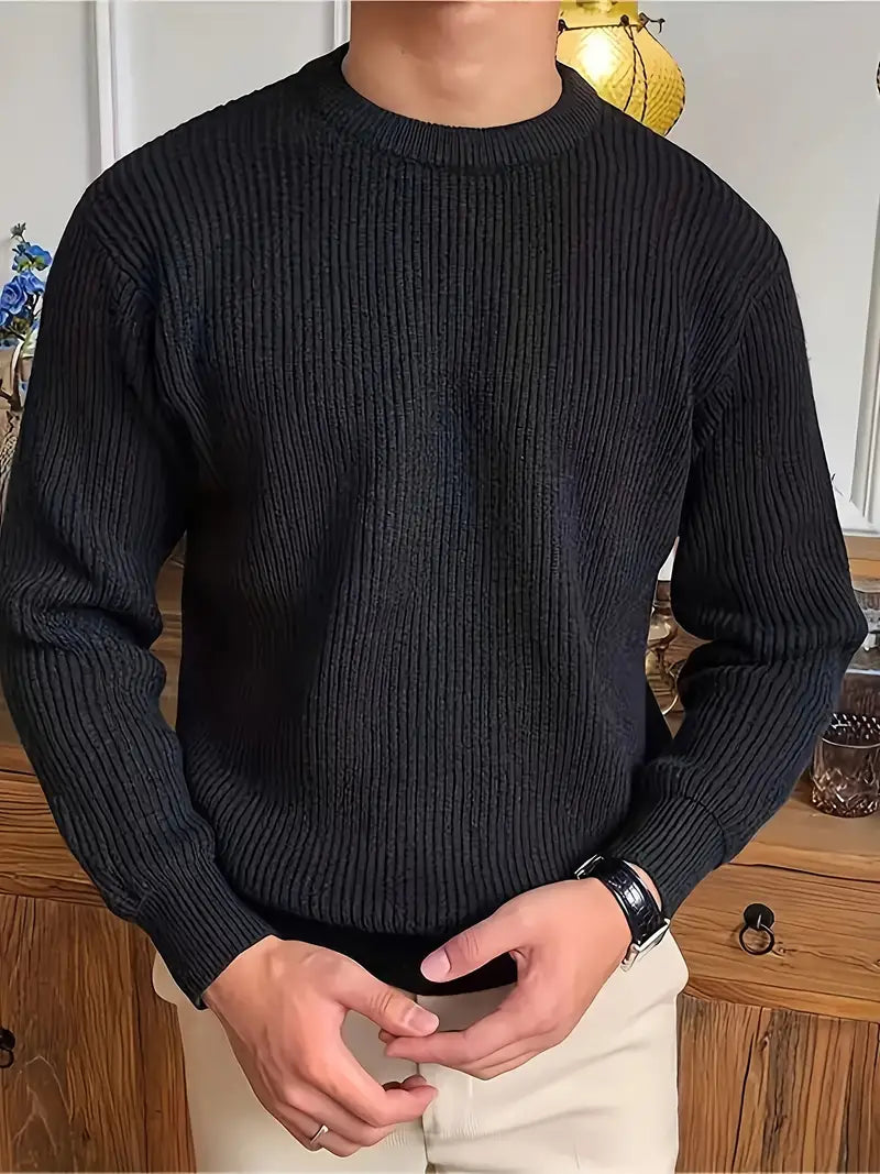 Jersey de punto grueso para hombre con cuello redondo – MONTARO