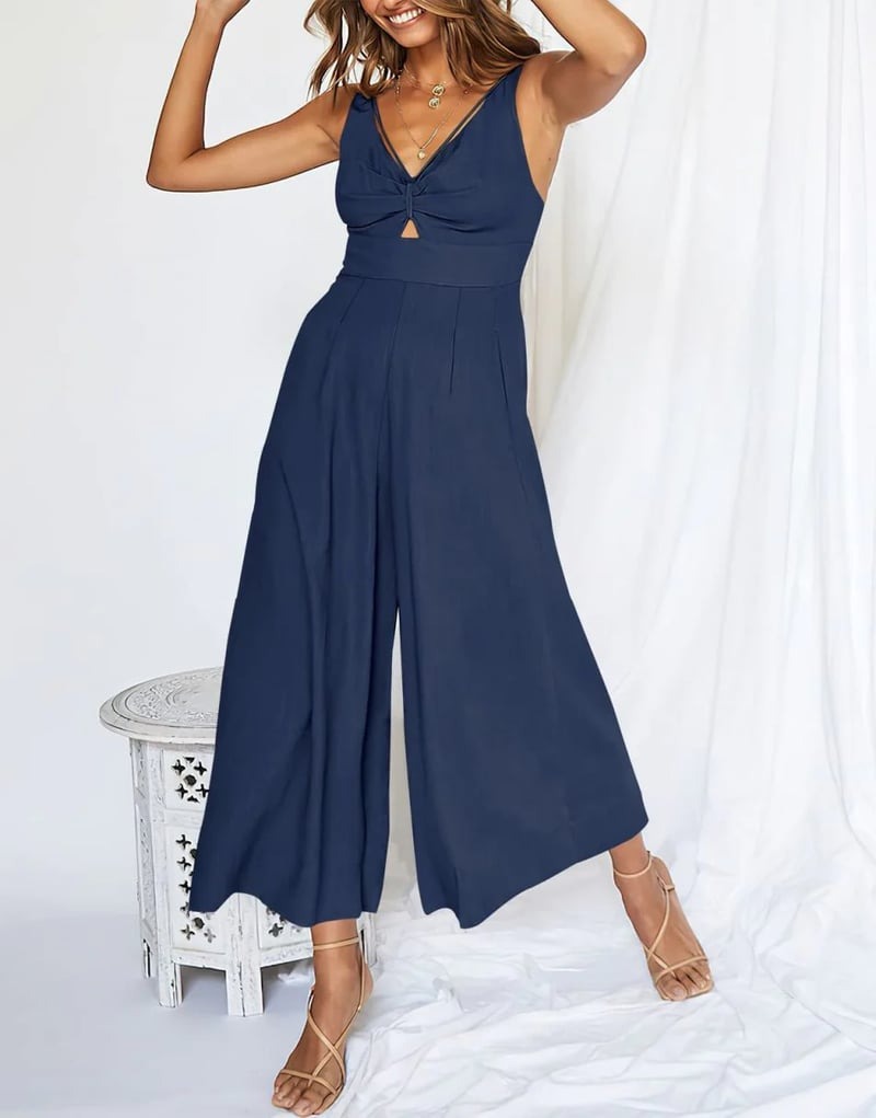 Mono elegante sin mangas con escote en V y pernera ancha – BRIGITTA